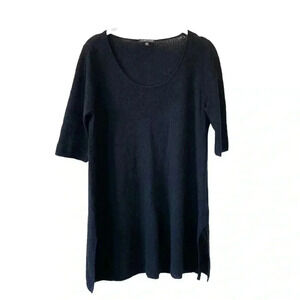 Eileen Fisher Black Scoop Neck Sweater/Tunic, Small, Wool Blend.